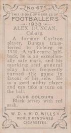 1933 Wills's Victorian Footballers (Small) #67 Alex Duncan Back
